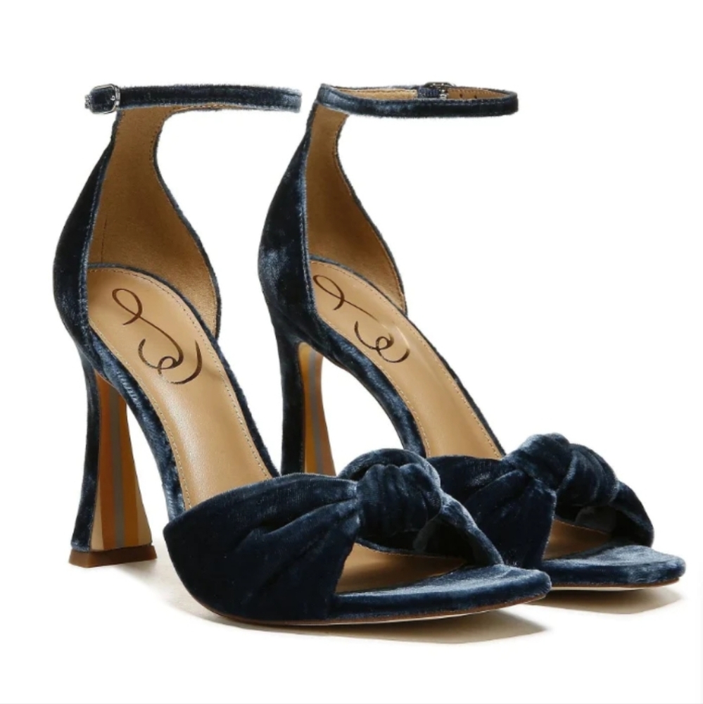 Sam Edelman Navy Velvet Knotted Ankle Strap Heels